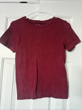 Ribbed Short Sleeve Top in Deep Wine MOA MOA